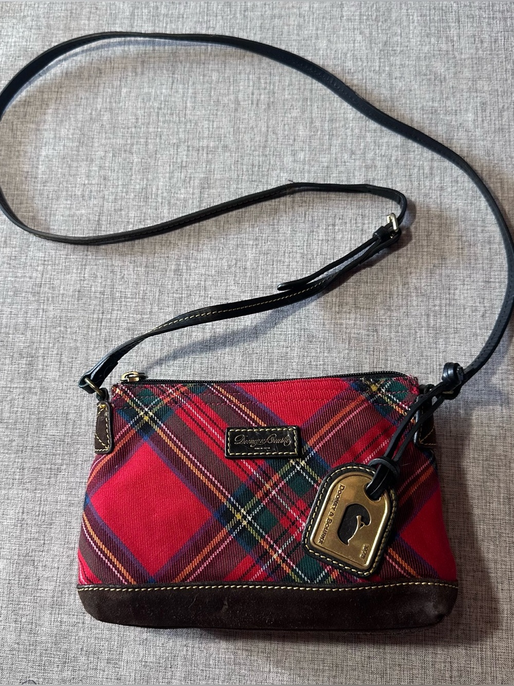 Dooney & Bourke Red Plaid Crossbody with Brown Trim